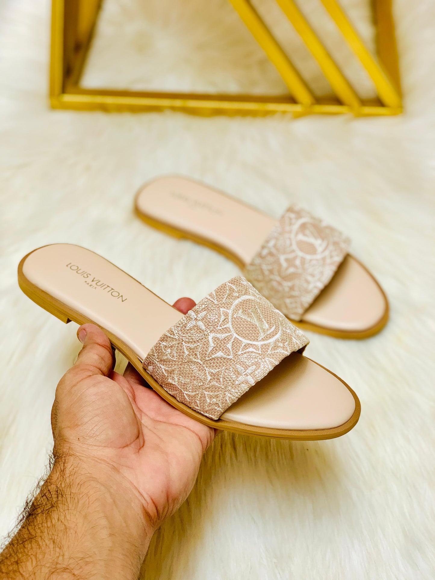 Lv embroidery flats