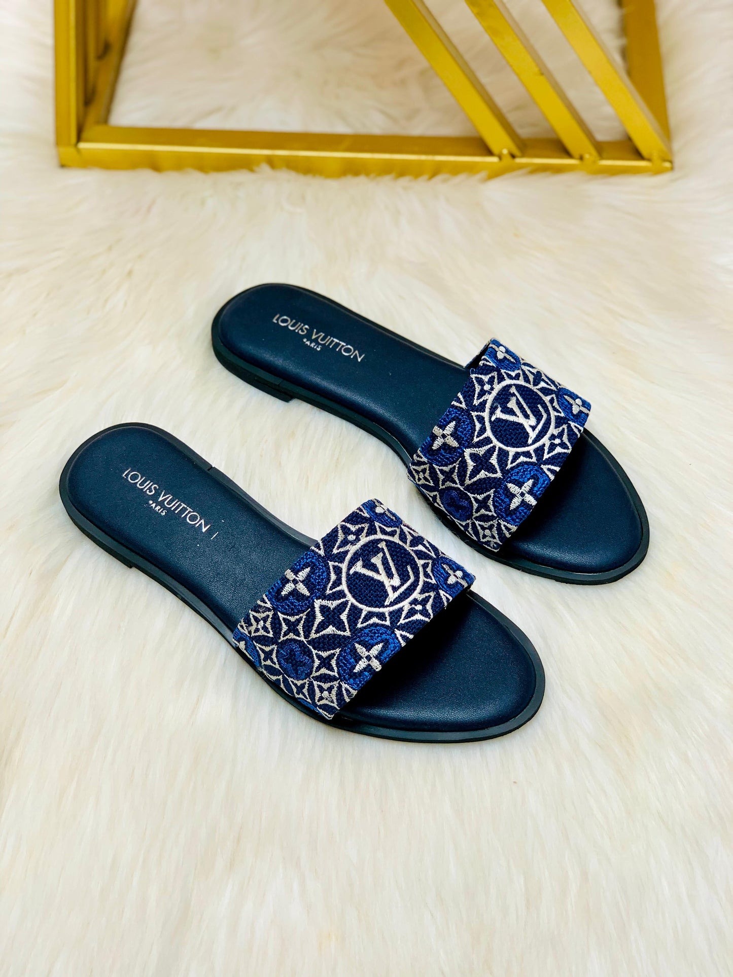 Lv embroidery flats