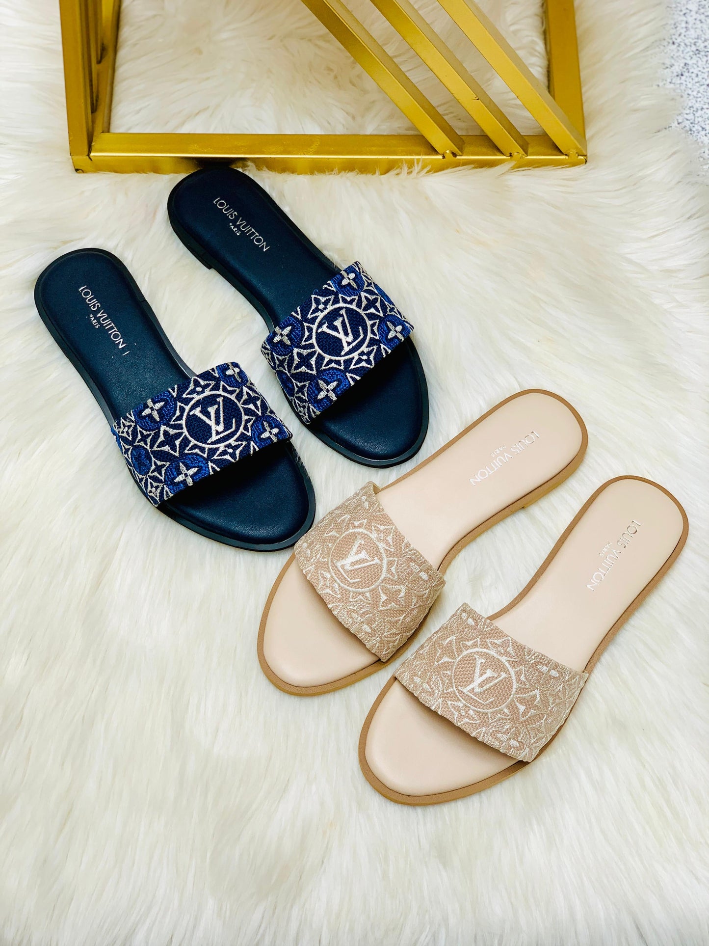 Lv embroidery flats