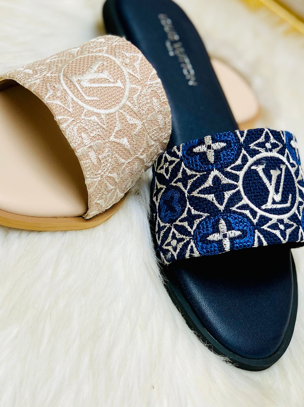 Lv embroidery flats