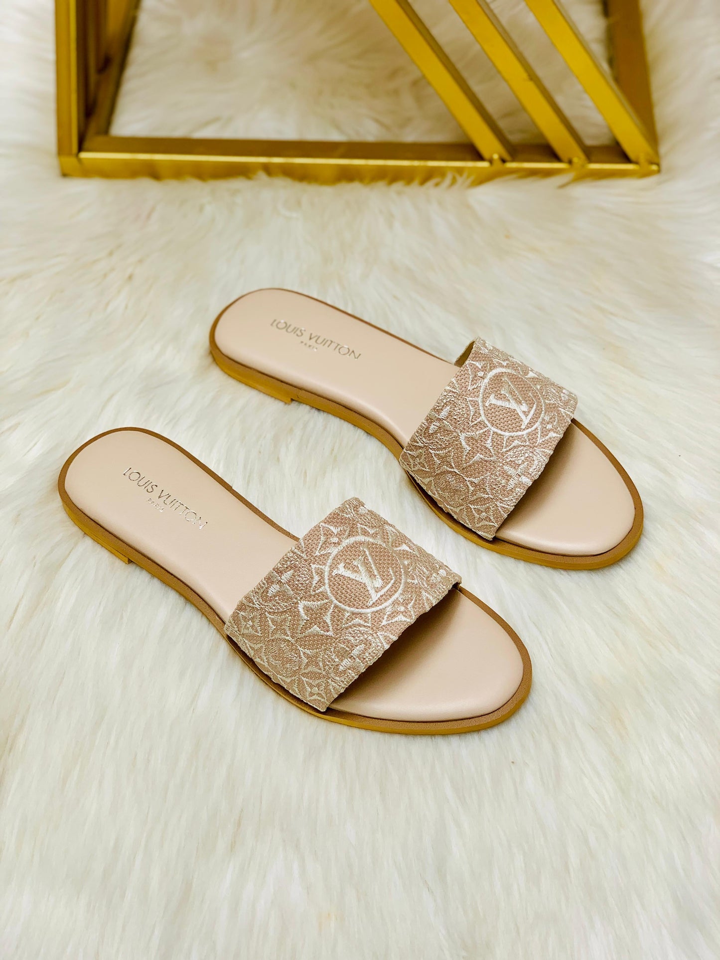 Lv embroidery flats